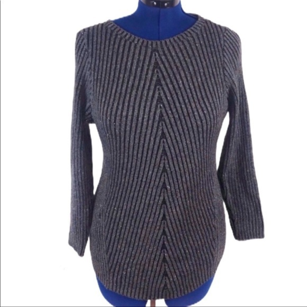 NWT‎ Style & Co 0X grey/black v neck ribbed crew neck long sleeve sweater